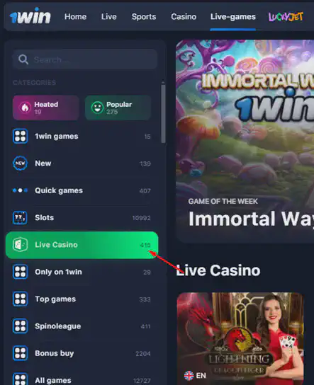 kasino langsung 1win dalam talian
